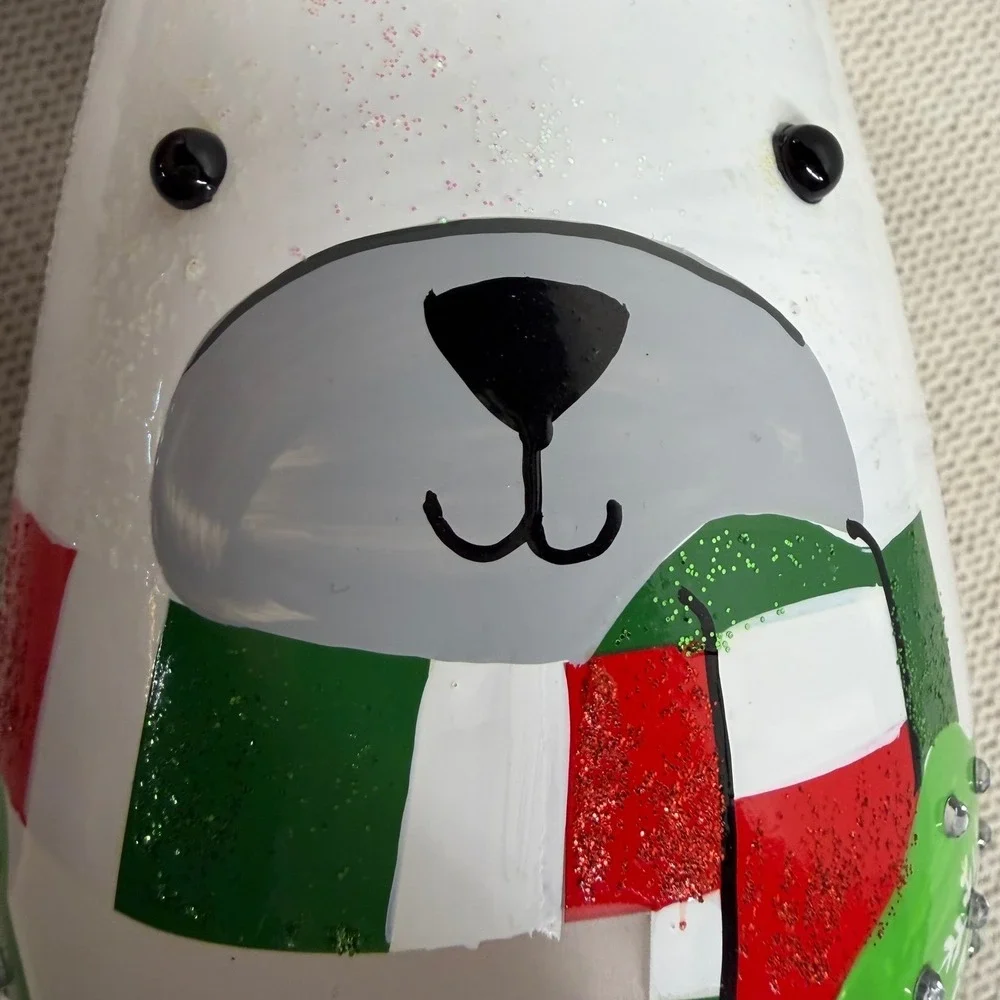 Lolita‎ Hand Painted Polar Bear Stemless Wine Glass Winter Fun Drinkware
